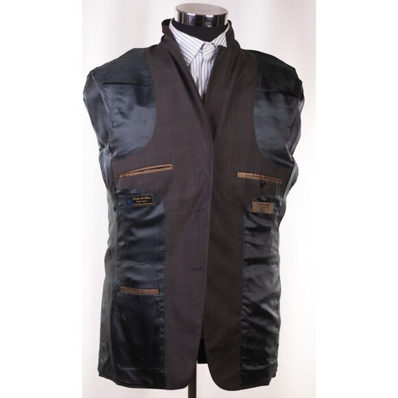 Lanificio A. Rodina Pronto Uomo brown Wool Plaid Blazer  Sz 40R Super 120s - Picture 11 of 15